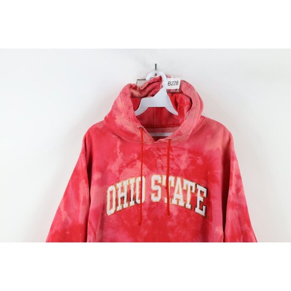 Vintage 90s Mens Medium Spell Out Acid Wash Ohio State University Hoodie Red - Picture 2 of 16